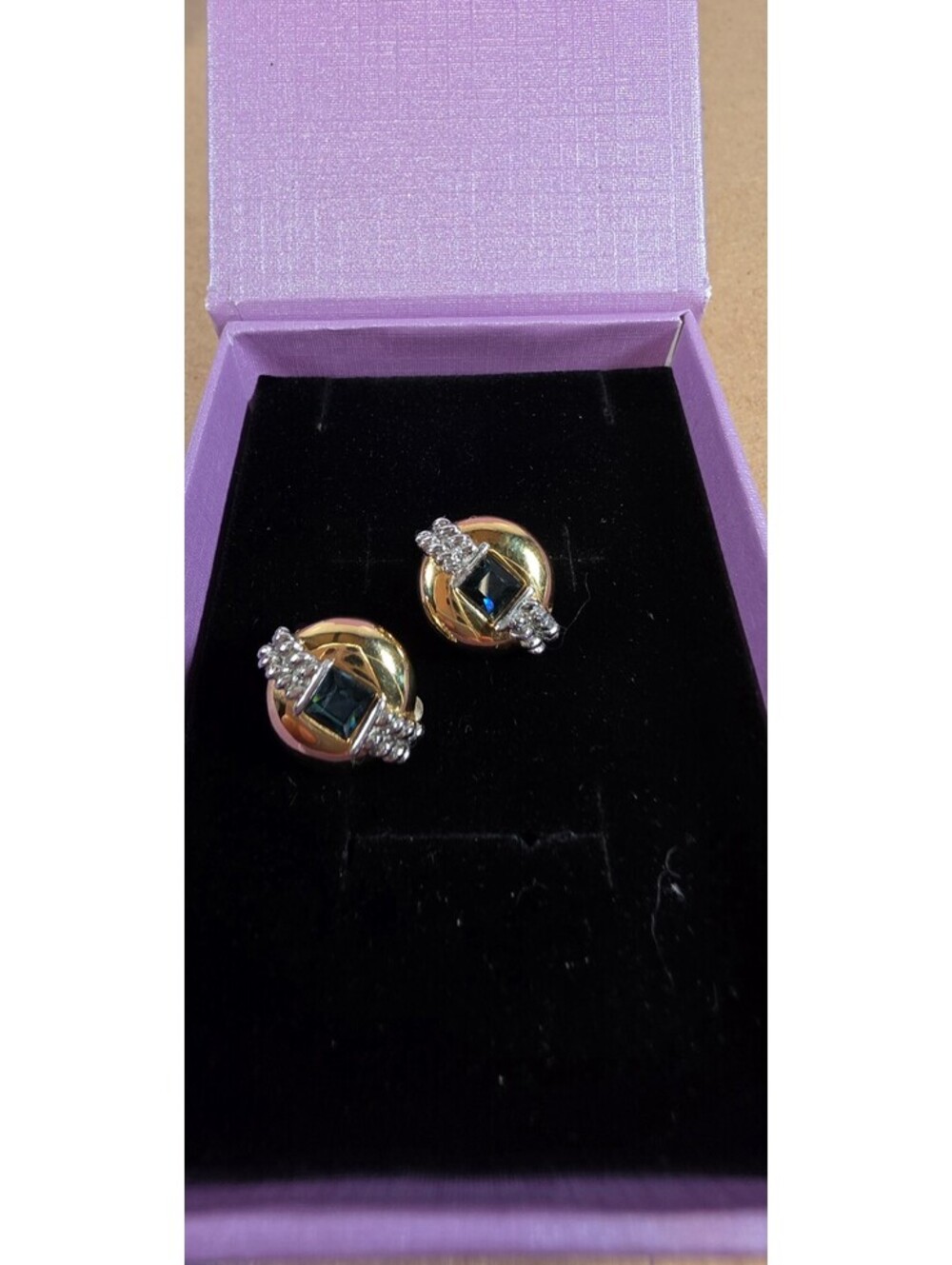 Vintage Park Lane Gold Tone Blue Rhinestone Clip-On Earrings